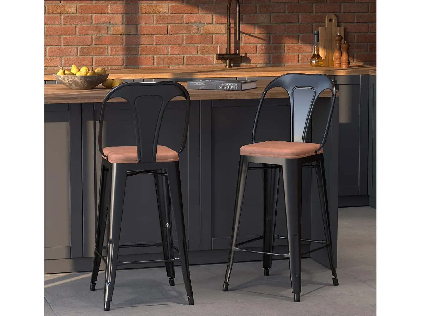 Set de 2 taburetes para isla de cocina negros y marrones 66 cm - Charly