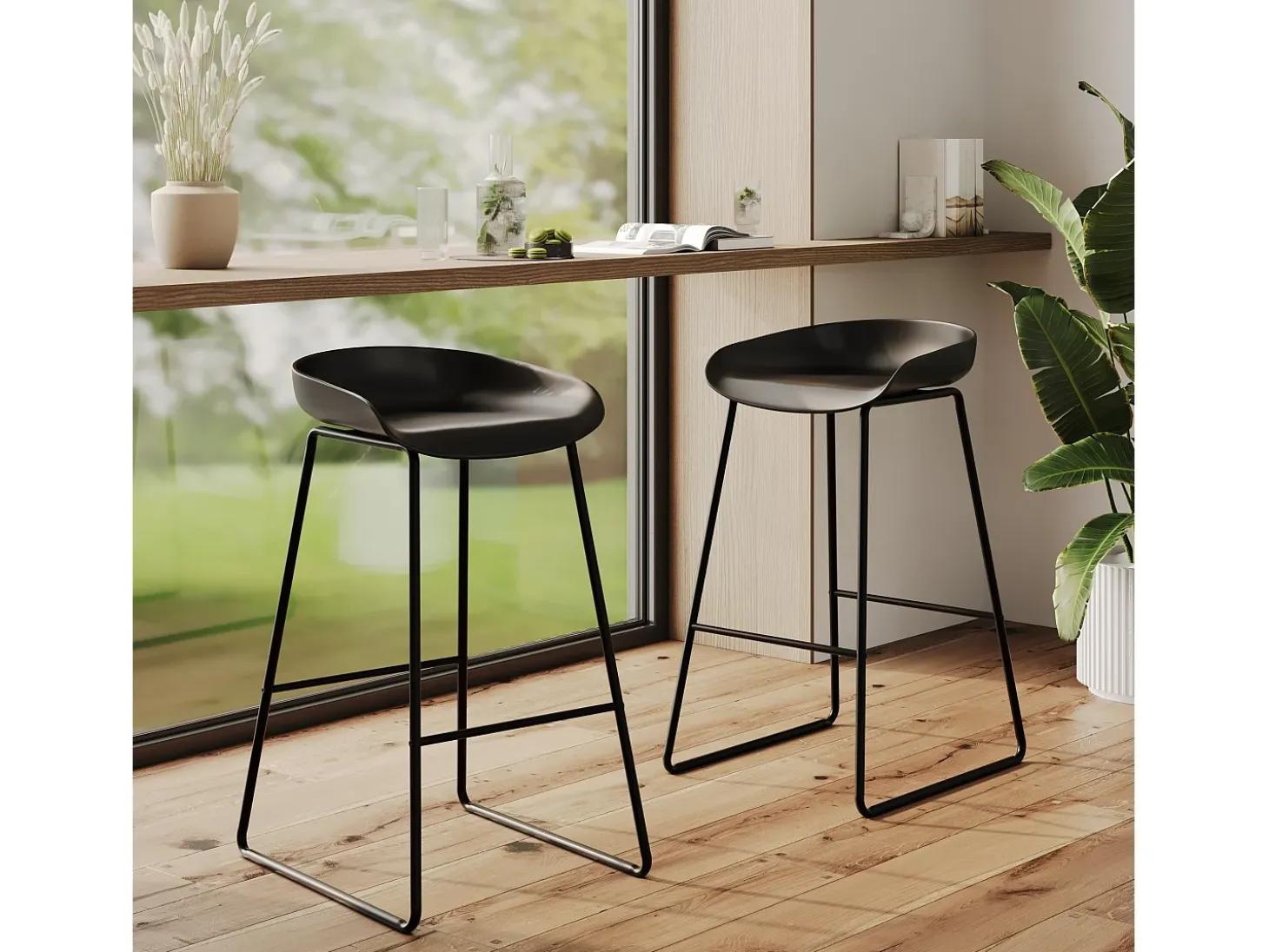 Set de 2 taburetes para isla de cocina de plástico negro 65,5 cm - Yoshi