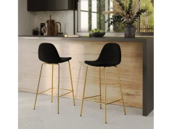 Set de 2 taburetes para isla de cocina en terciopelo negro 65 cm - Henrik