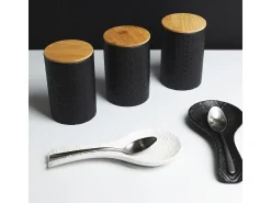 Set de 3 tarros de cocina de cerámica con tapa Shade of Shape Geometrie - Negro