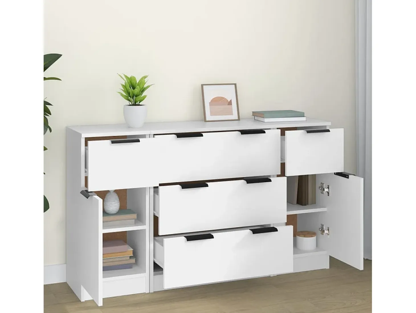 Set de aparador de 3 piezas de madera contrachapada blanco ES24151
