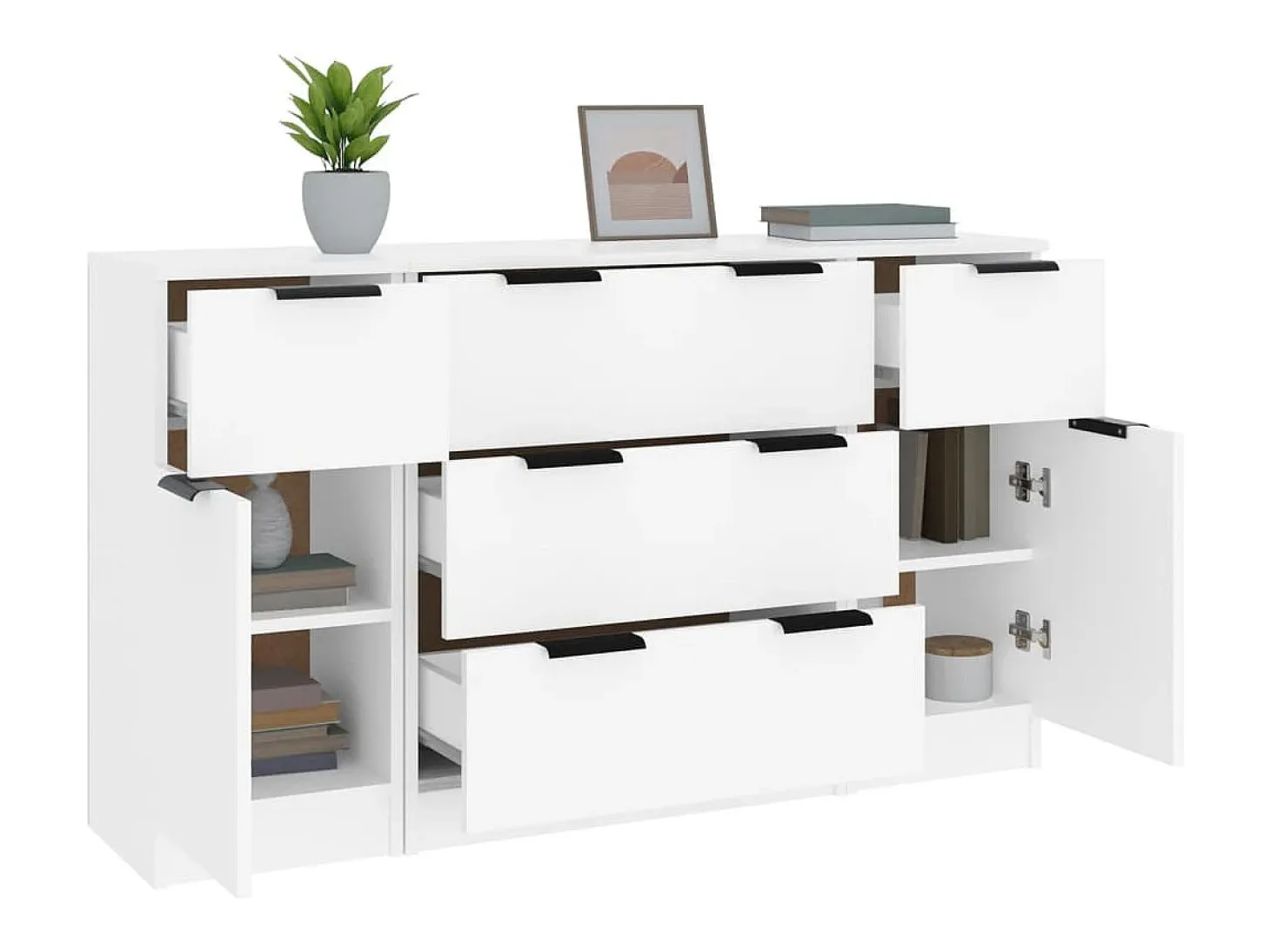 Set de aparador de 3 piezas de madera contrachapada blanco ES24151