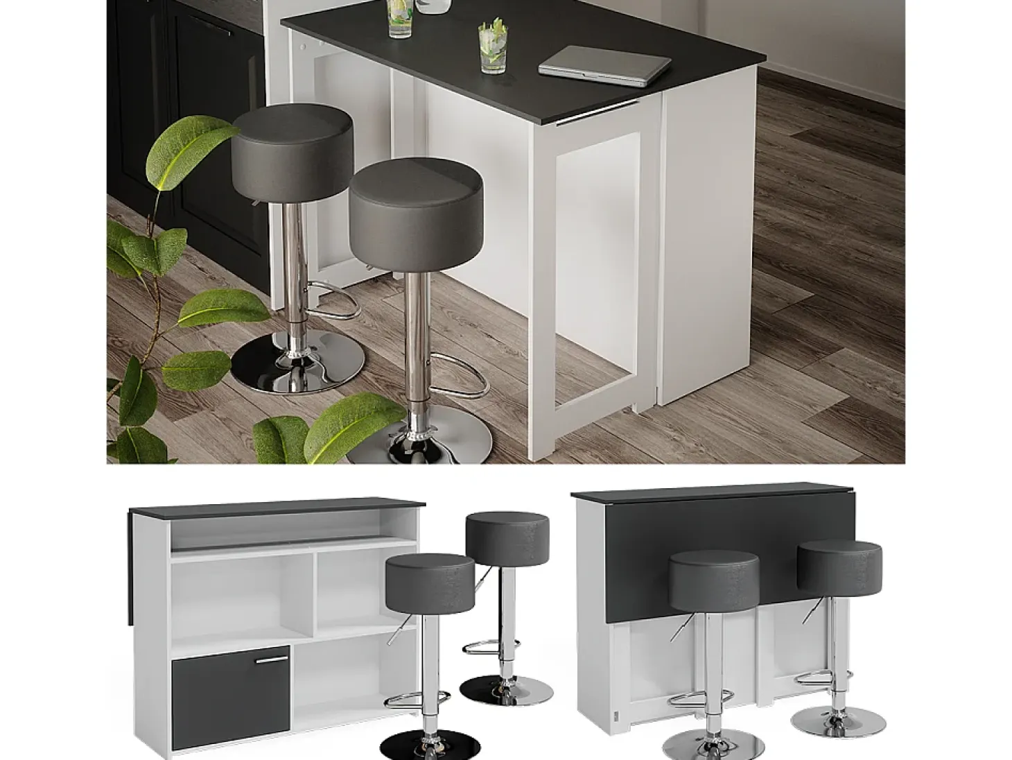 Set de mesa de bar antracita/blanco 116x37x90.5 dominic