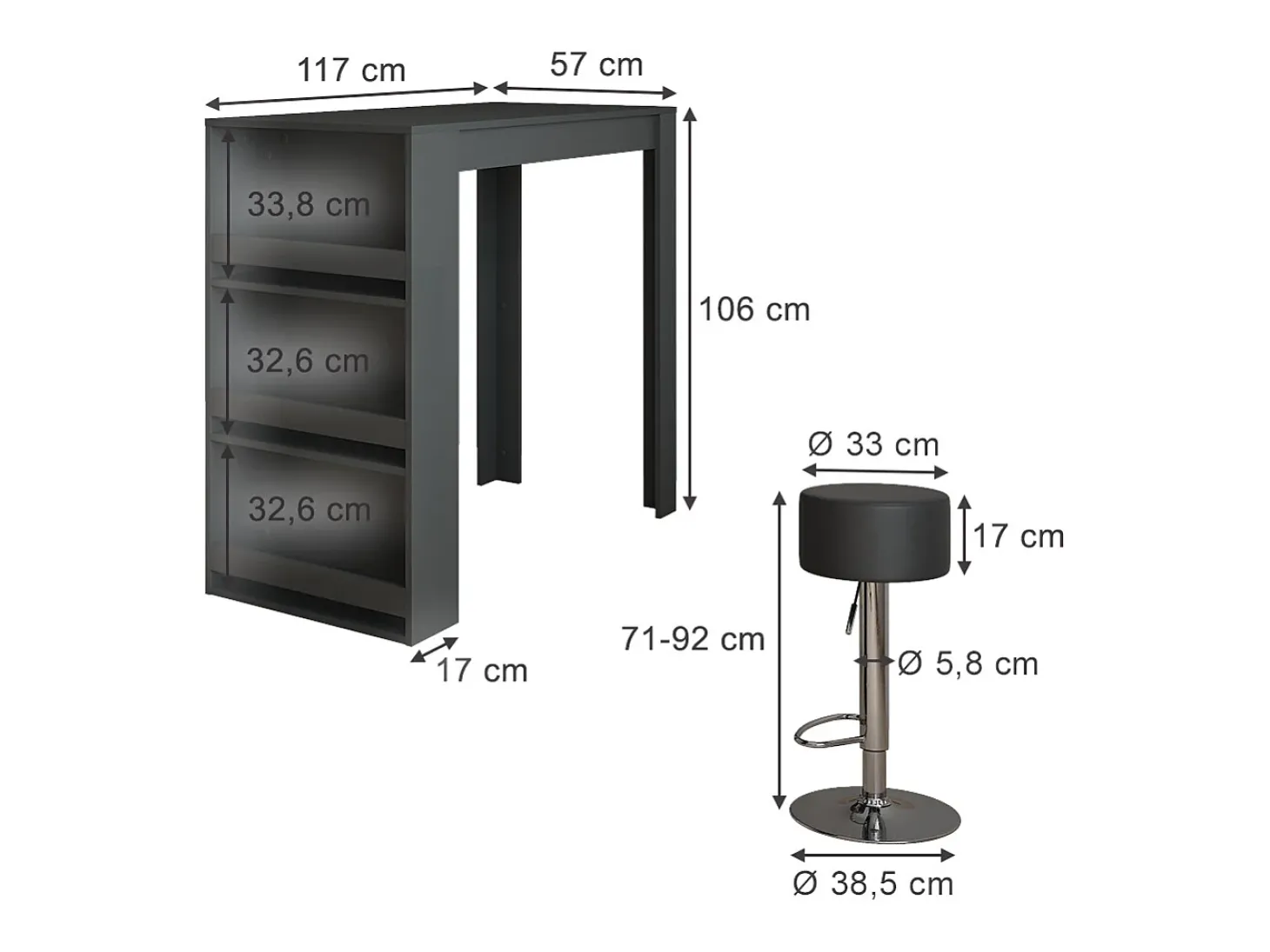 Set de mesa de bar antracita 57x117x106 repose