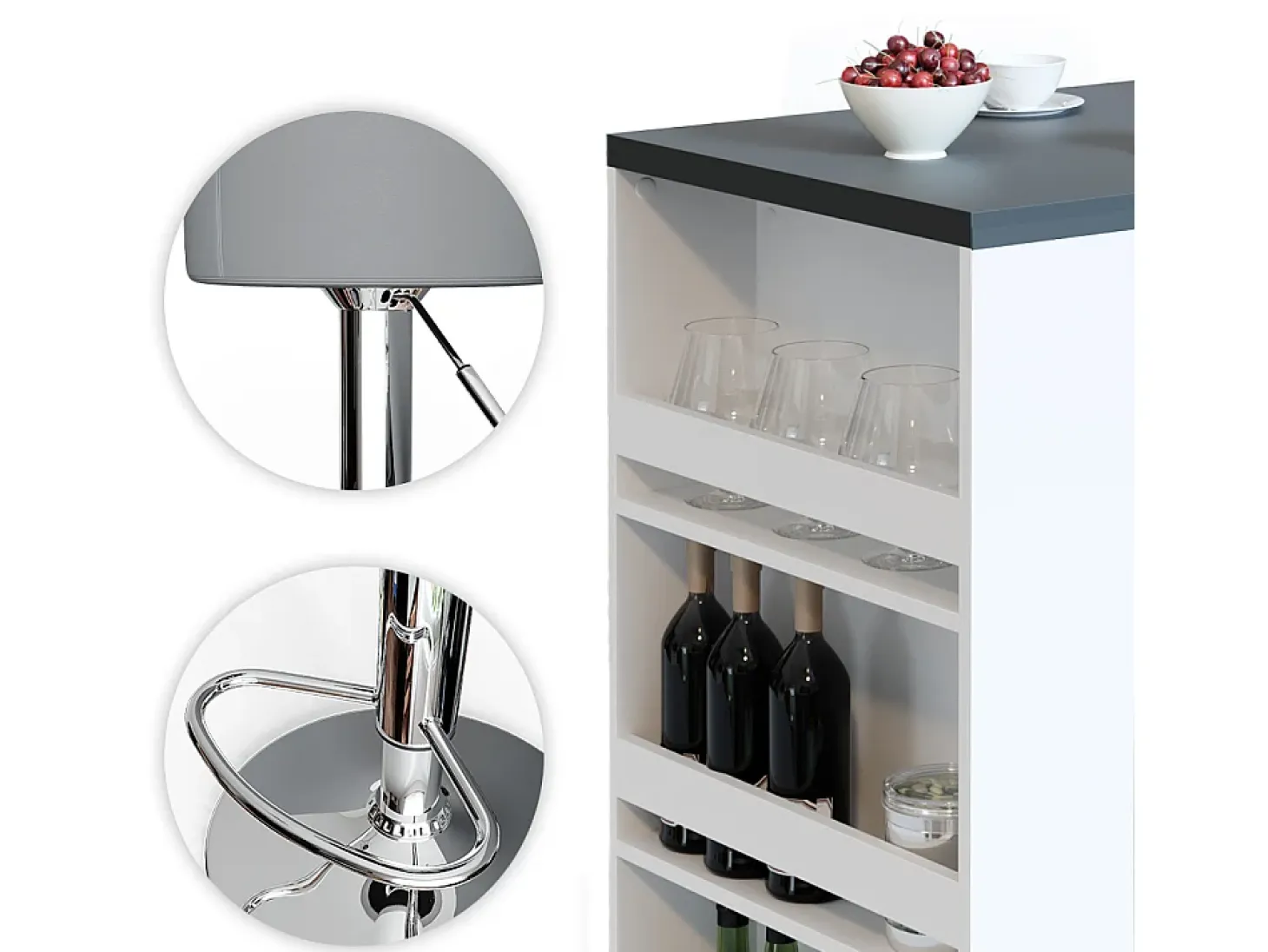 Set de mesa de bar antracita/blanco 57x80x106