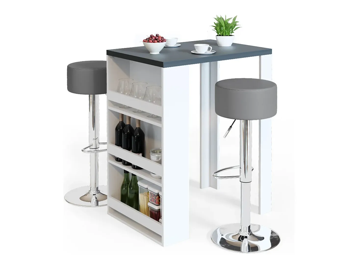 Set de mesa de bar antracita/blanco 57x80x106
