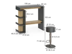 Set de mesa de bar antracita/roble dorado 108x50x103 dana