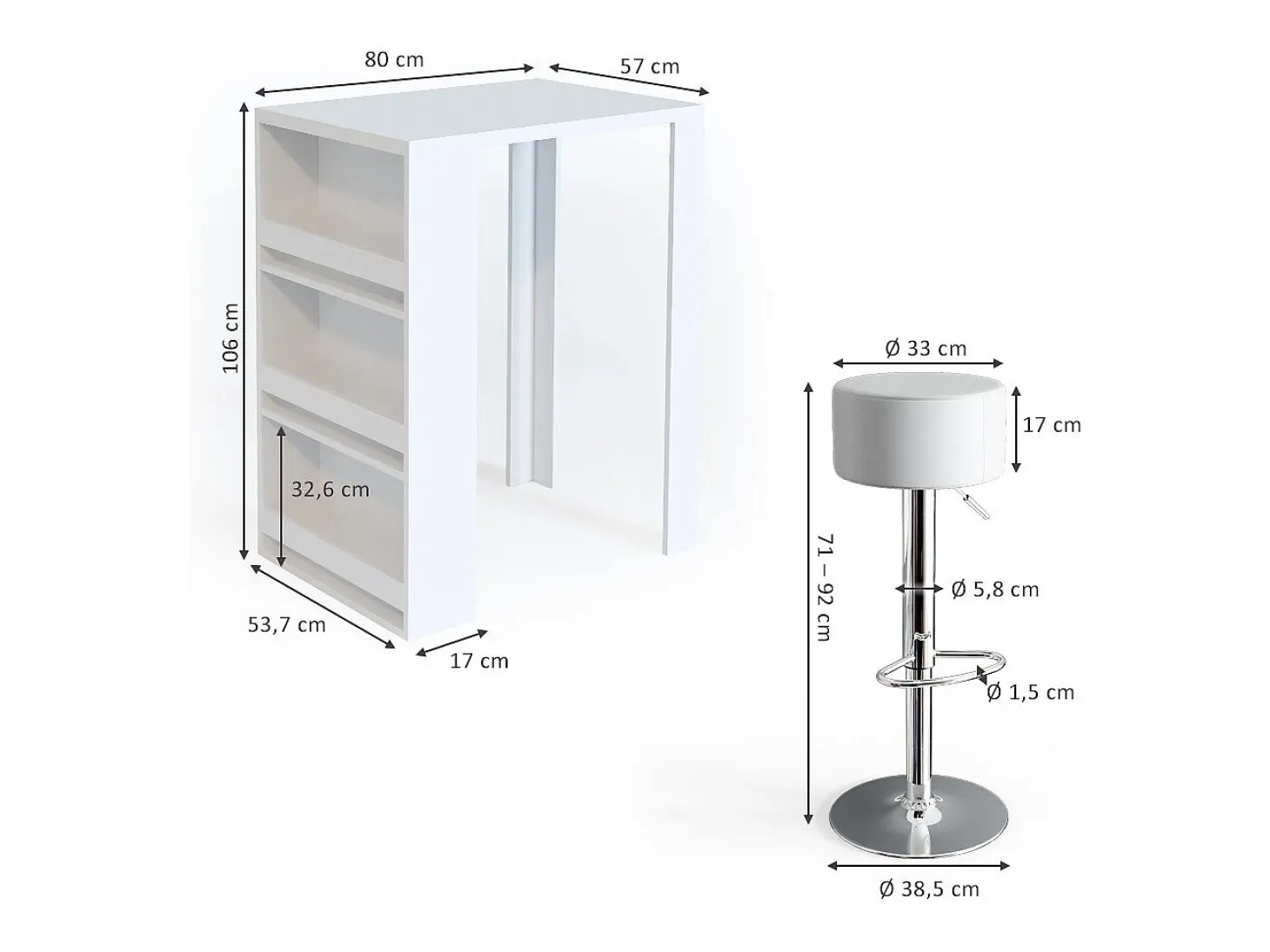 Set de mesa de bar blanco 57x80x106