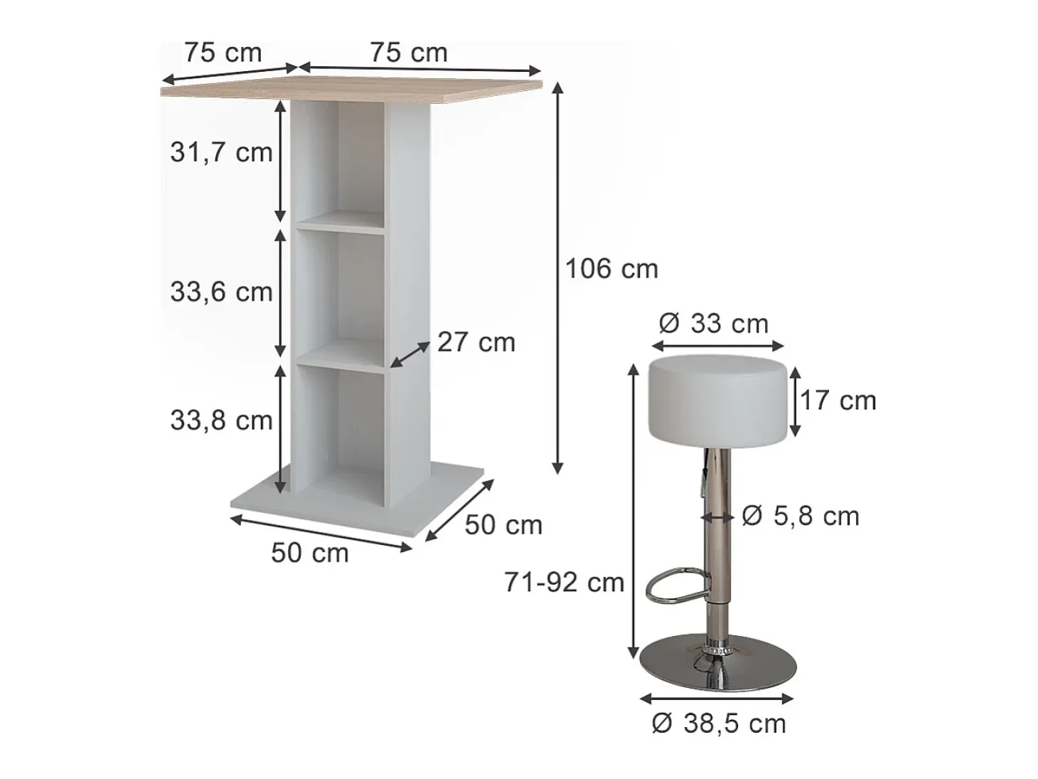 Set de mesa de bar blanco/sonoma 75x75x106 repose