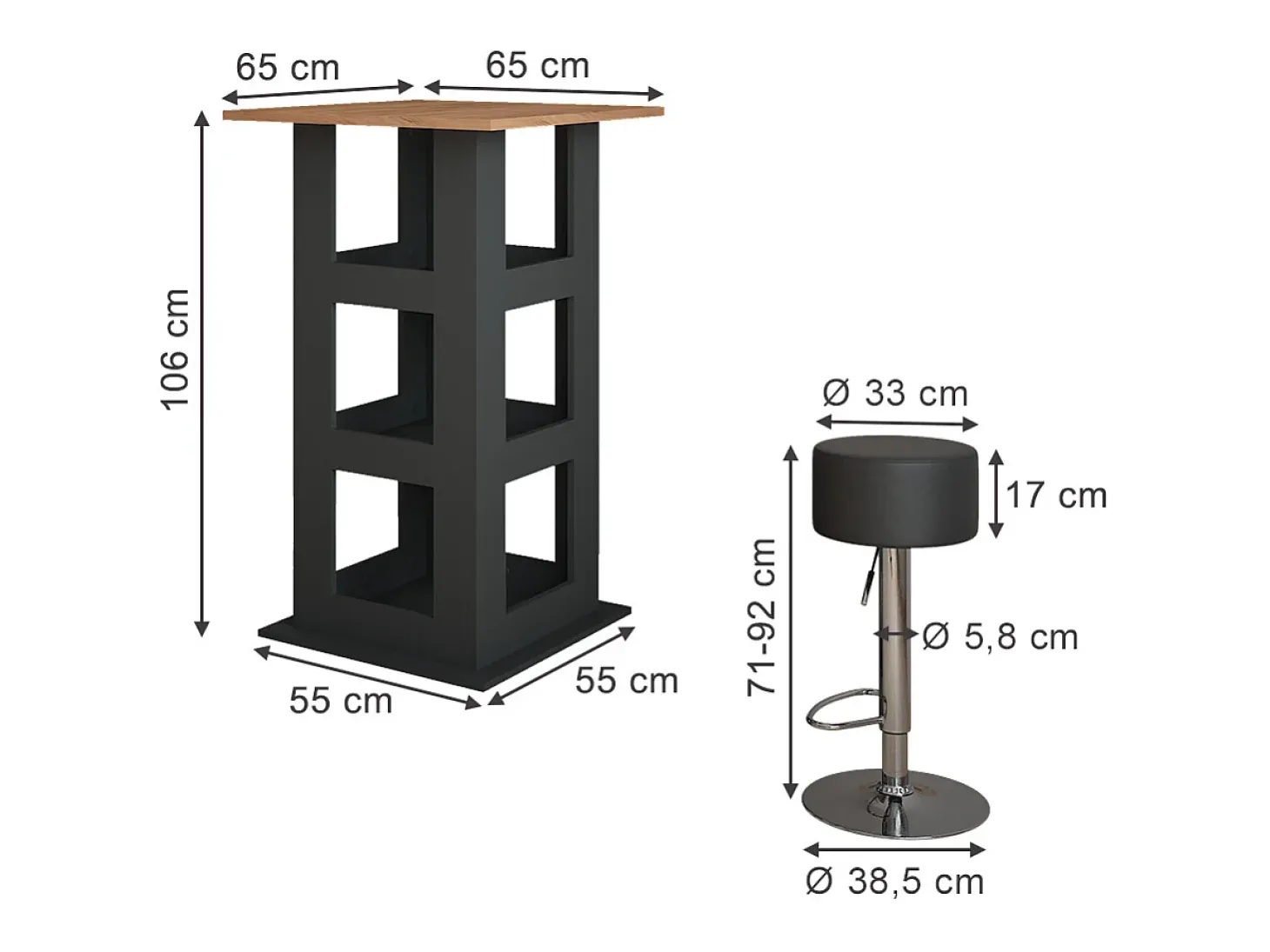 Set de mesa de bar oro power roble/antracita 65x65x106 repose