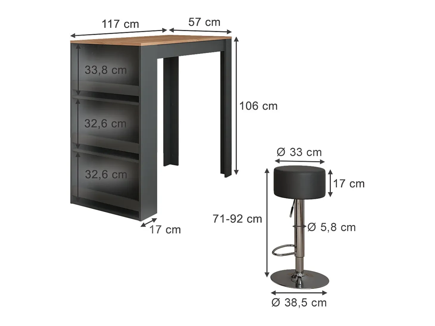 Set de mesa de bar oro power roble/antracita 57x117x106 repose