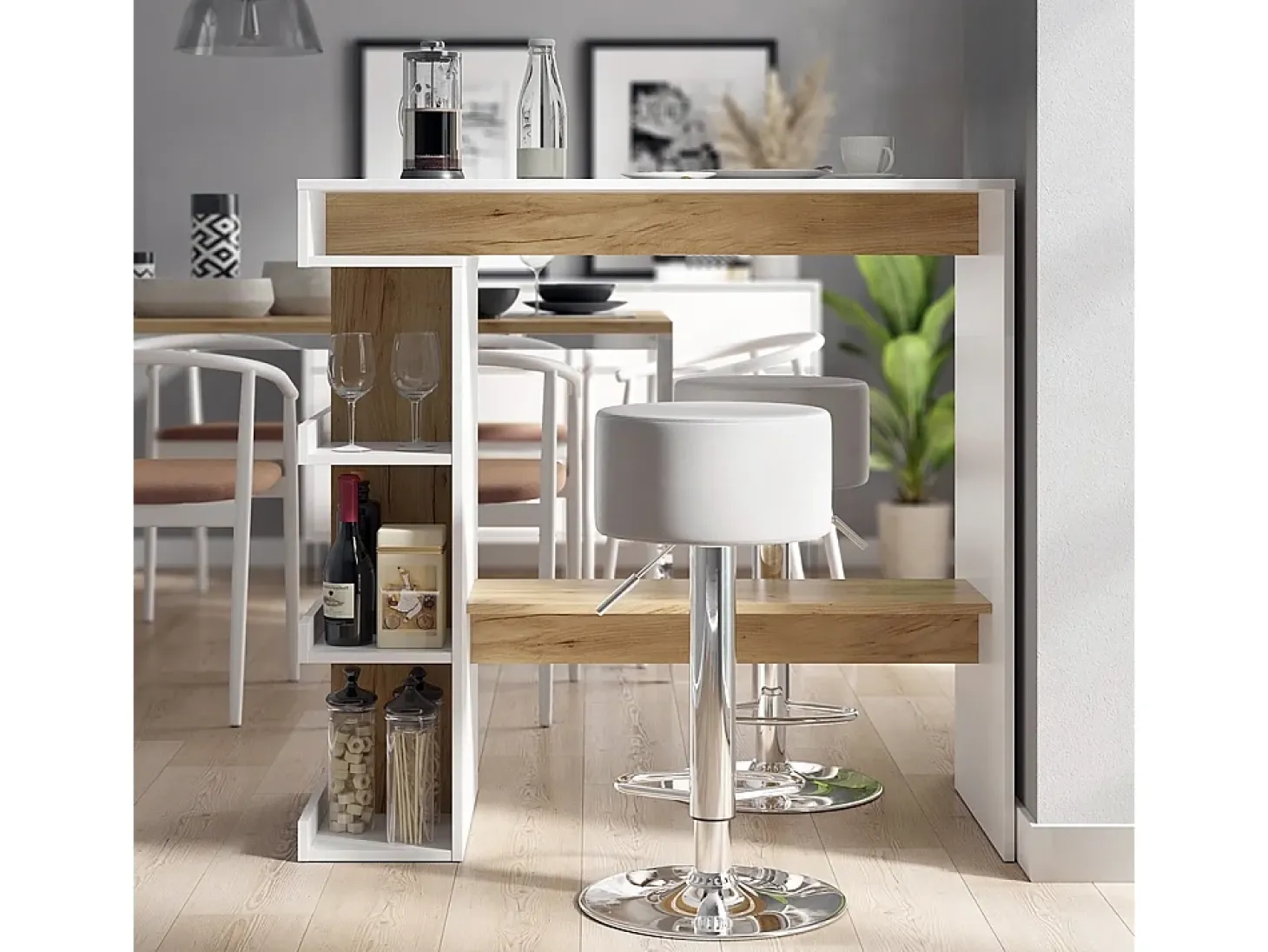 Set de mesa de bar roble blanco/dorado 108x50x103 dana