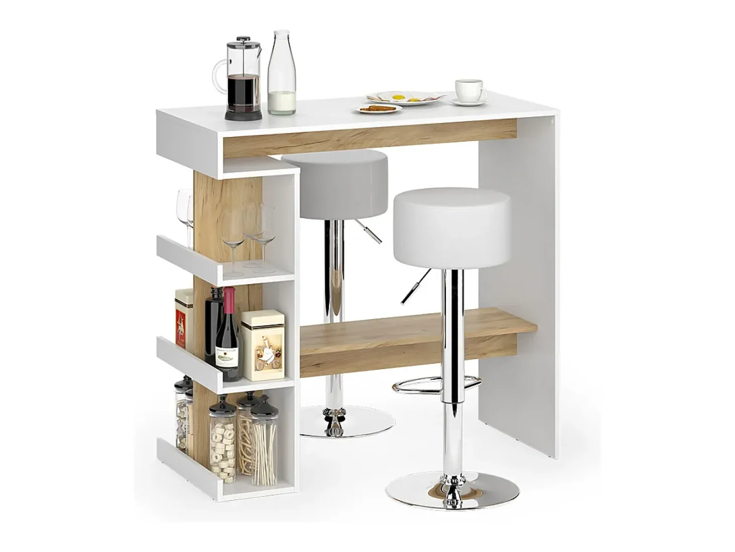 Set de mesa de bar roble blanco/dorado 108x50x103 dana