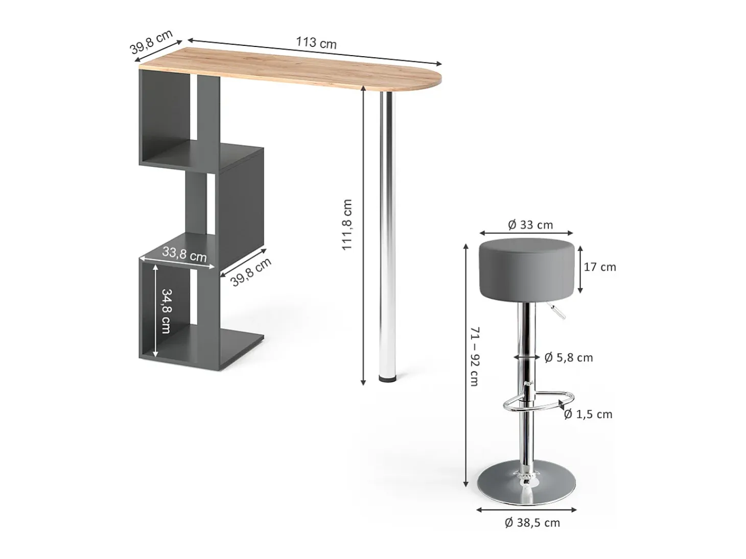 Set de mesa de bar roble dorado 113x39.8x111.8 vincent
