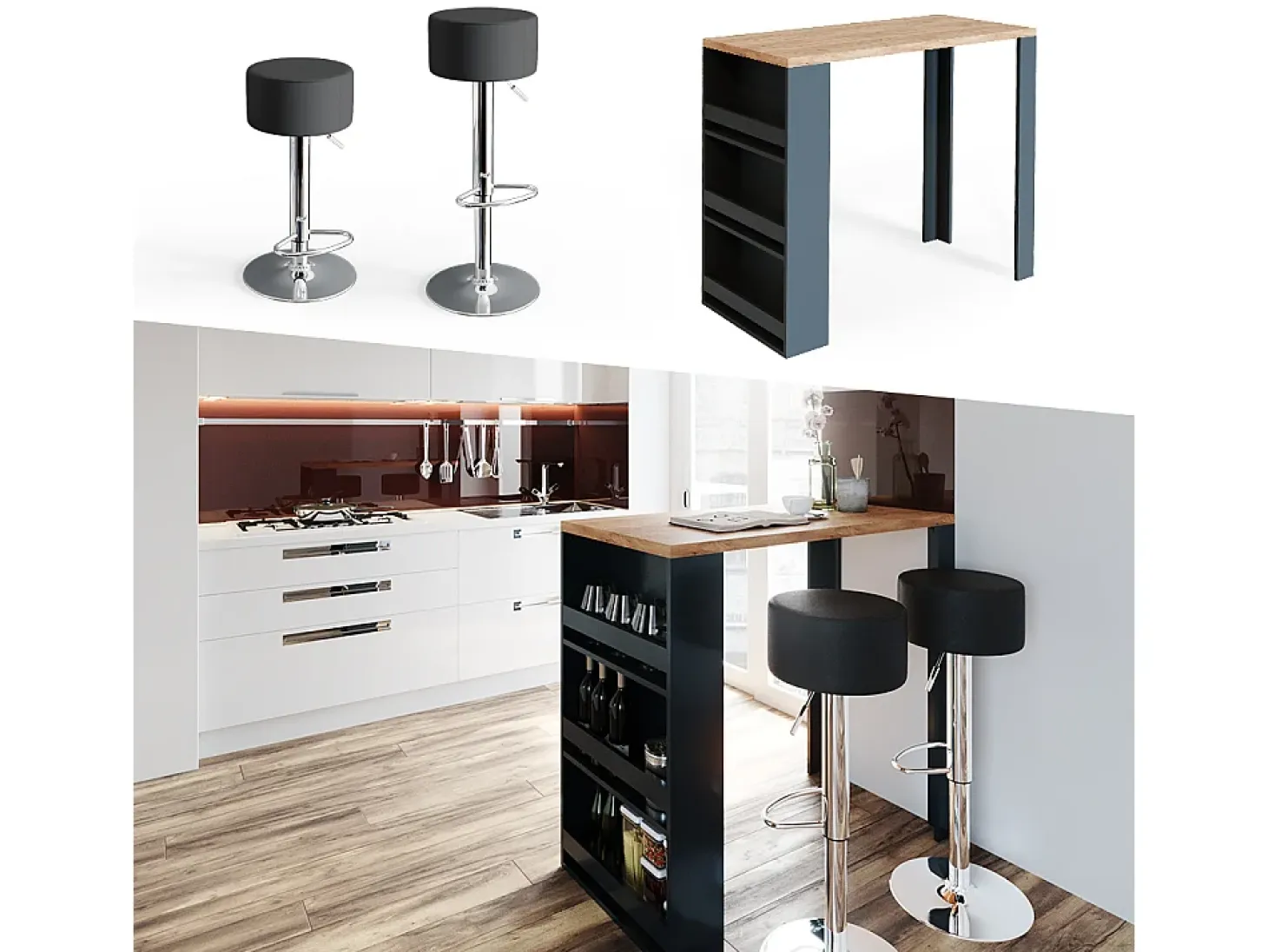 Set de mesa de bar roble 57x117x106