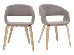Set de 2 sillas de diseño de tela color topo con patas de madera clara SLAM