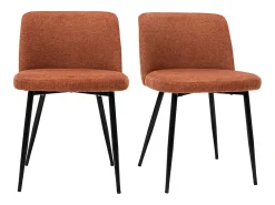 Set de 2 sillas de tejido efecto aterciopelado texturizado terracota y metal negro MONTI