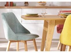 Set de 2 sillas de tela efecto aterciopelado texturizado verde y madera clara HIGGINS