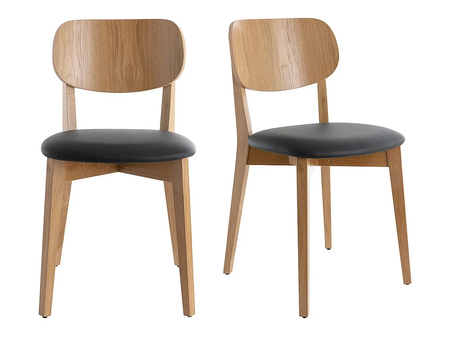 Set de 2 sillas vintage de roble con asiento negro LUCIA