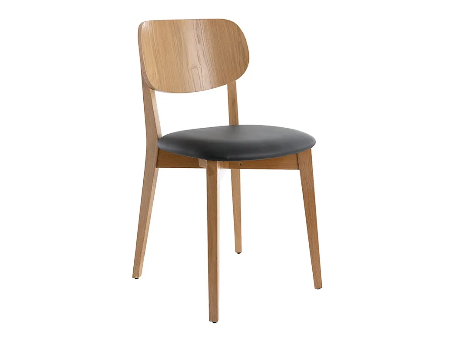Set de 2 sillas vintage de roble con asiento negro LUCIA