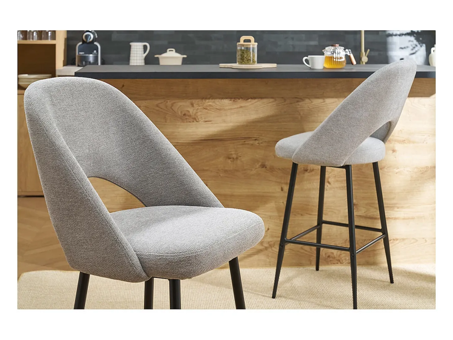 Set de 2 taburetes de cocina efecto aterciopelado texturizado gris 65 cm COSETTE