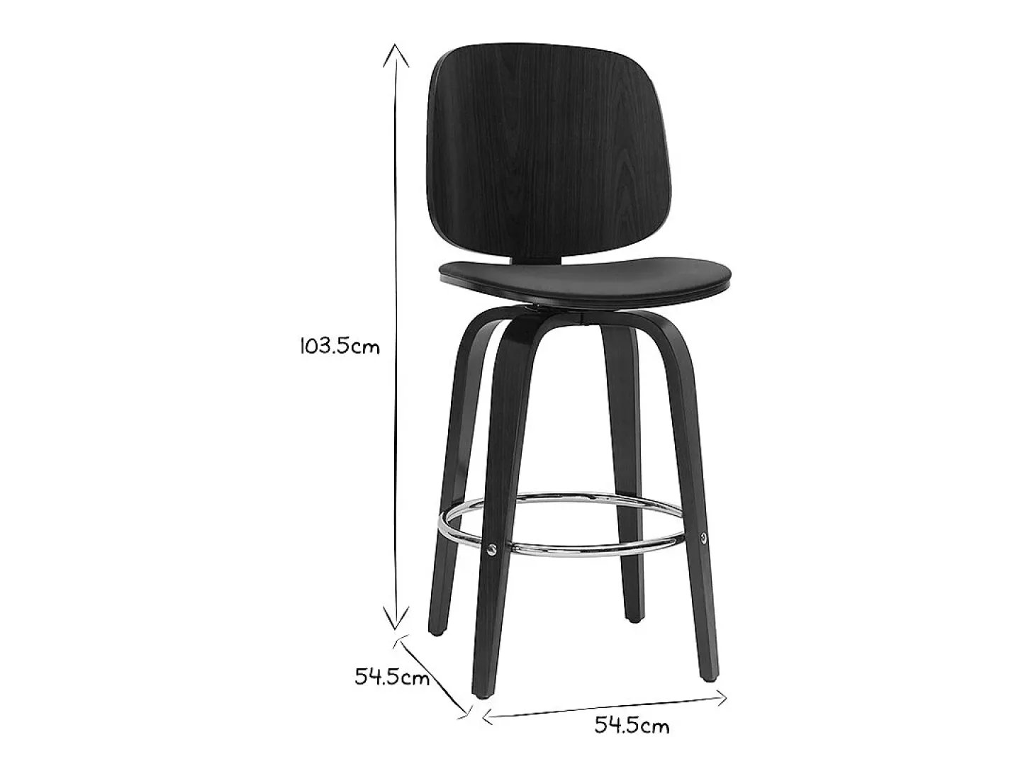 Set de 2 taburetes de cocina giratorios de diseño negros y madera oscura 66 cm BECK