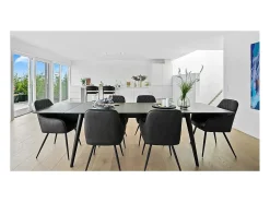 Set van 2 KARU eetkamerstoelen – Kunstleer en zwarte metalen poten-Color Gris oscuro