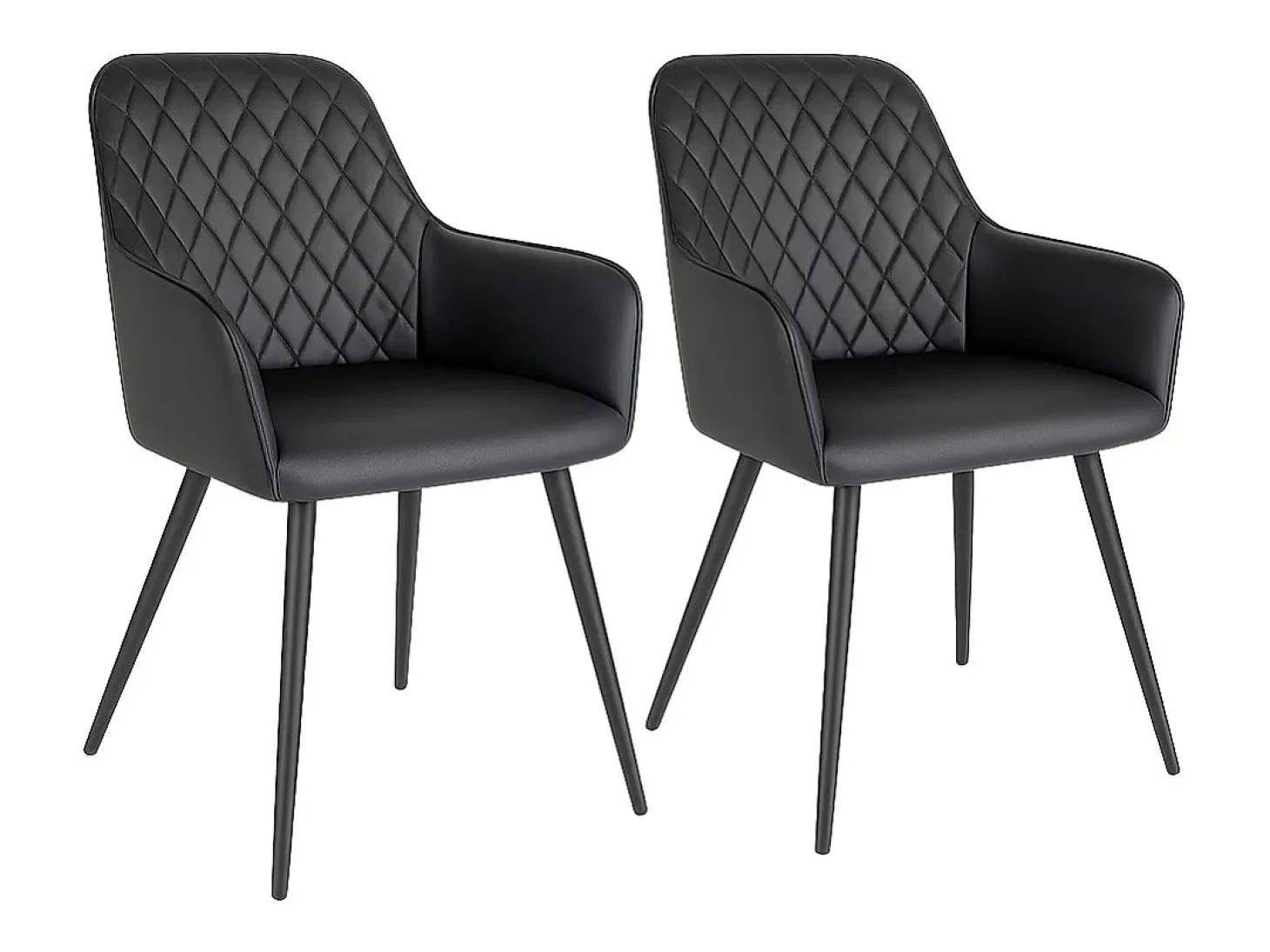 Set van 2 KARU eetkamerstoelen – Kunstleer en zwarte metalen poten-Color Gris oscuro