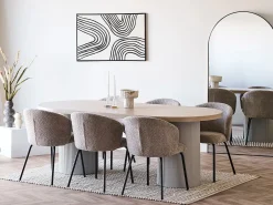 Set van 2 TALY stoelen – beige bouclé stof & zwarte stalen poten