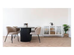 Set van 2 TALY stoelen – beige bouclé stof & zwarte stalen poten
