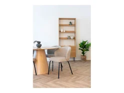 Set van 2 TALY stoelen – beige bouclé stof & zwarte stalen poten