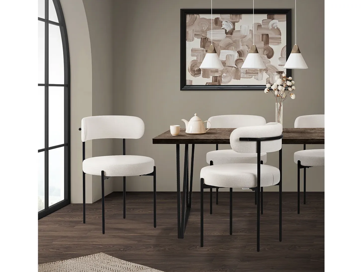 Set 4x sillas de comedor tejido teddy blanco de terciopelo ergonómico moderno