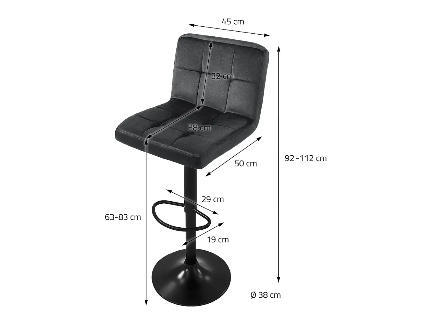 Set 4x taburetes de bar de terciopelo gris silla giratoria 360° con reposapiés