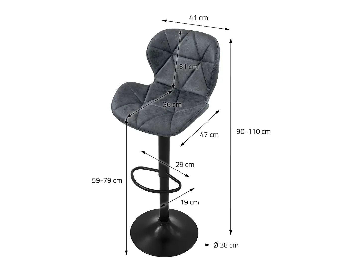 Set 4x taburetes de piel sintética antracita sillas giratorias con reposapiés