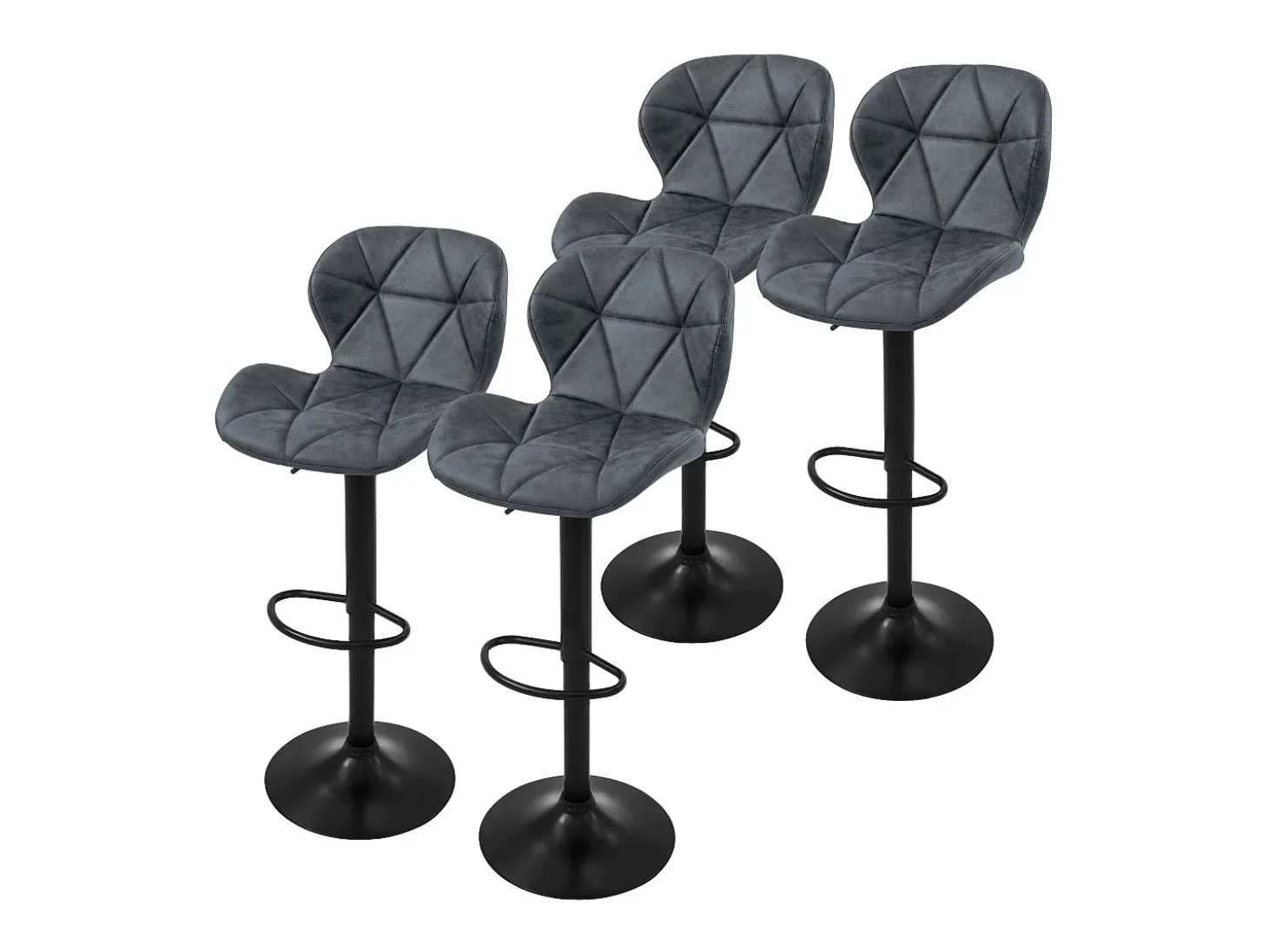 Set 4x taburetes de piel sintética antracita sillas giratorias con reposapiés