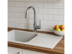 Sierra Fregadero de 1 cubeta grande con escurridor de resina blanco Essebagno
