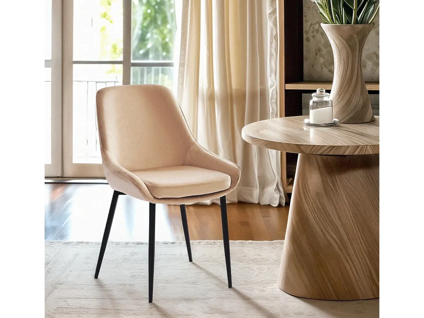 Silla acolchada moderna de terciopelo para cocina y salón-comedor Jarva - Beige