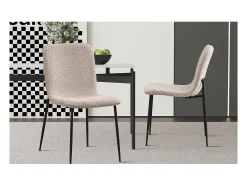 Silla ALICE – Tela rizada beige y patas de metal negro – Comodidad y diseño moderno