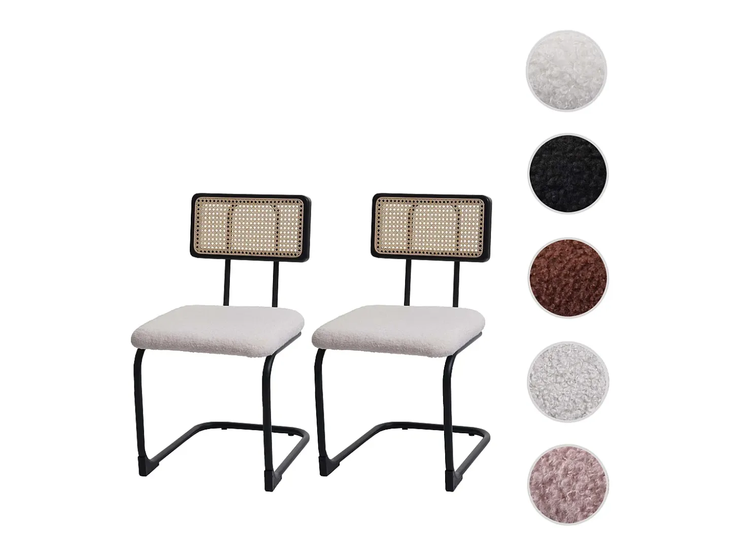 Silla basculante MCW-K88 (juego de 2), tela/textil blanco