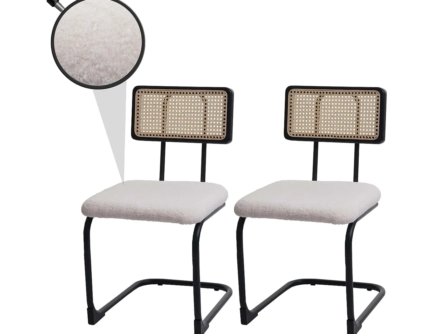 Silla basculante MCW-K88 (juego de 2), tela/textil blanco