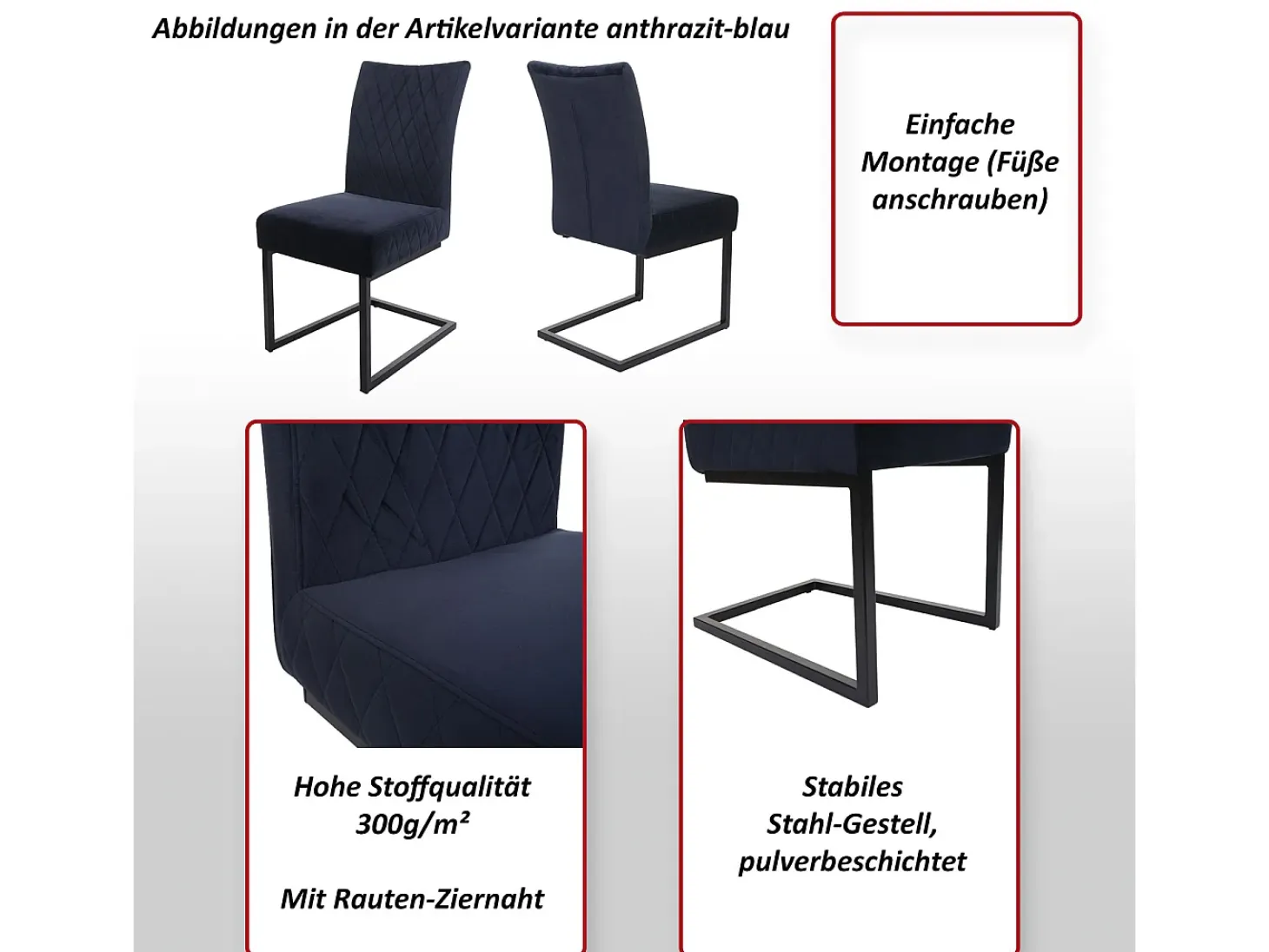 Silla basculante MCW-L15 (juego de 2), gris oscuro