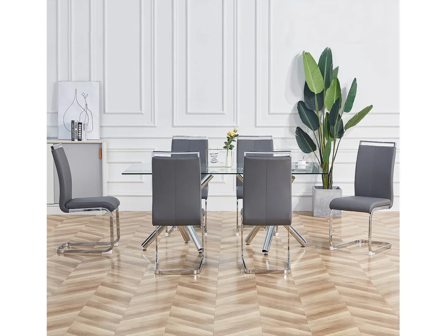 Silla cantilever con estructura de metal cromado, tapizado de PU, gris (48x42x52 cm)