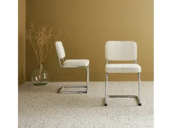 Silla cantilever con rizos texturizados, set de 2 blanco roto