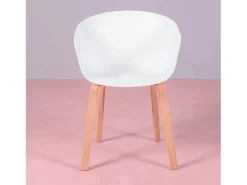 Silla con asiento de plástico y patas de madera de haya - Daxer - Blanco