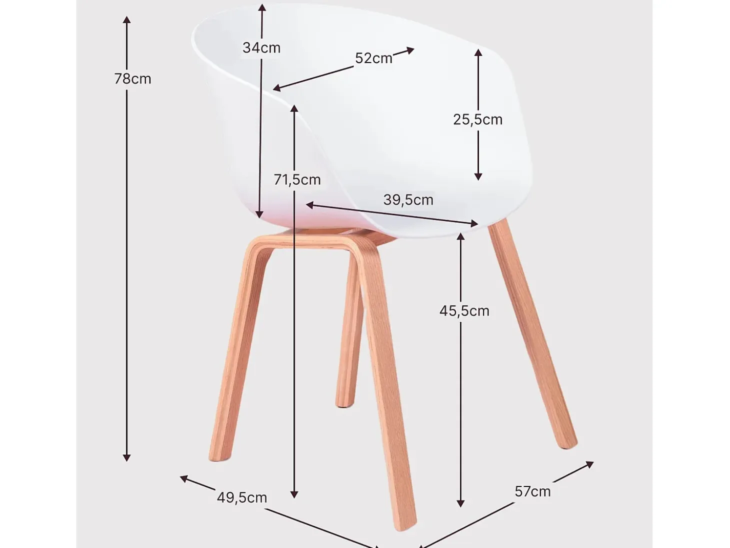 Silla con asiento de plástico y patas de madera de haya - Daxer - Blanco
