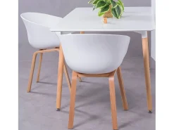 Silla con asiento de plástico y patas de madera de haya - Daxer - Blanco