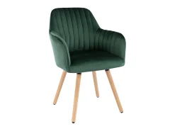 Silla con brazos - Terciopelo y metal efecto madera - Verde oscuro - ELEANA