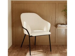 Silla con efecto bouclette de lana blanca y patas de metal - Toscane