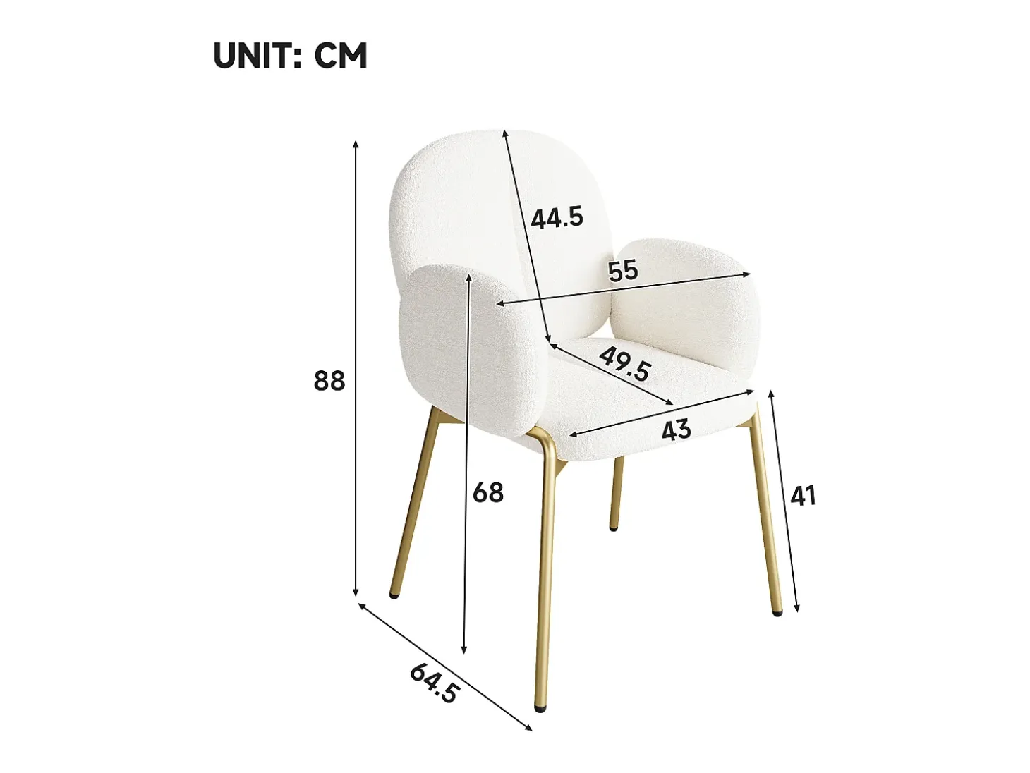 Silla con patas de metal dorado - Tela Teddy Beige