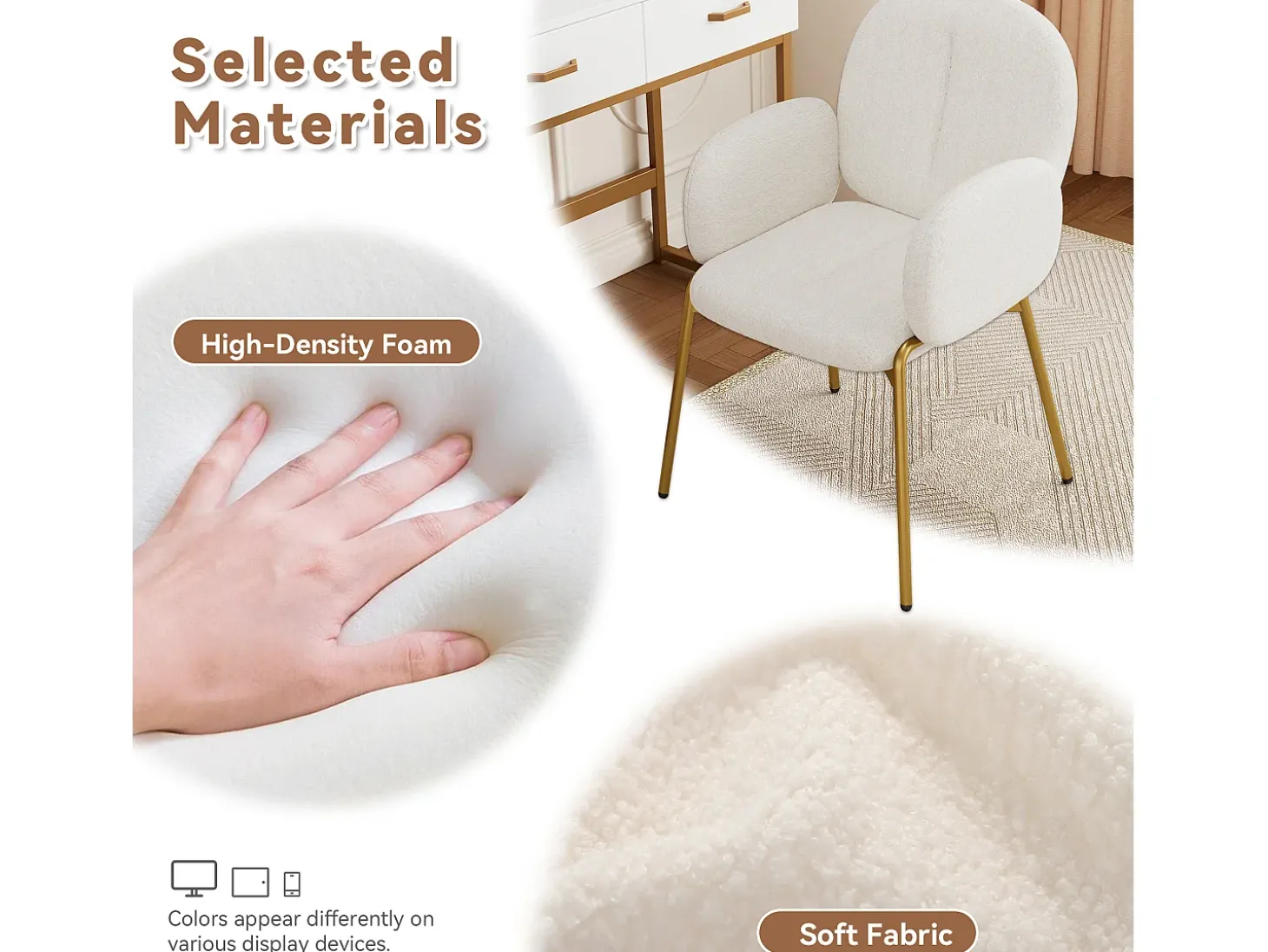 Silla con patas de metal dorado - Tela Teddy Beige